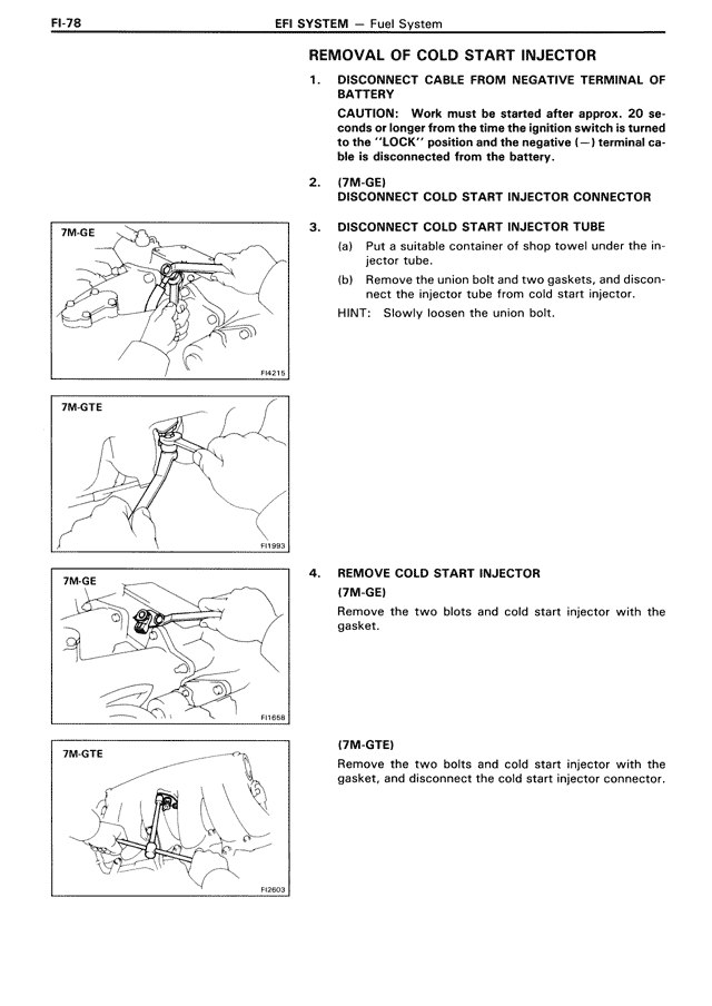 Removal of Cold Start Injector — MK3 Supra EFI System, page 78