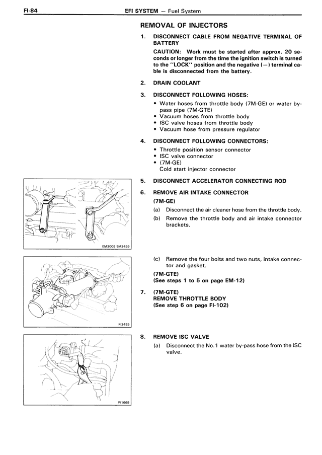 Removal of Injectors — MK3 Supra EFI System, page 84
