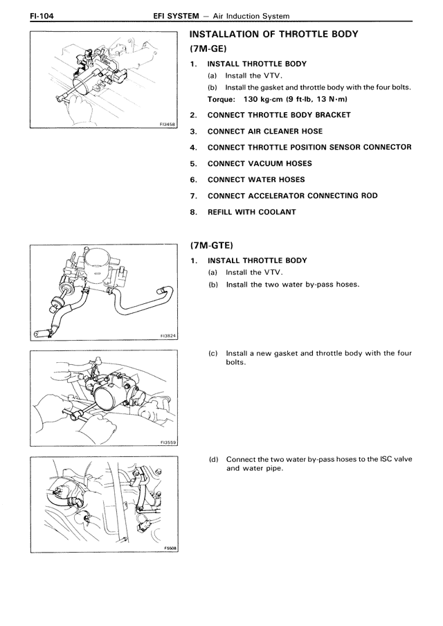 Installation of Throttle Body — MK3 Supra EFI System, page 104