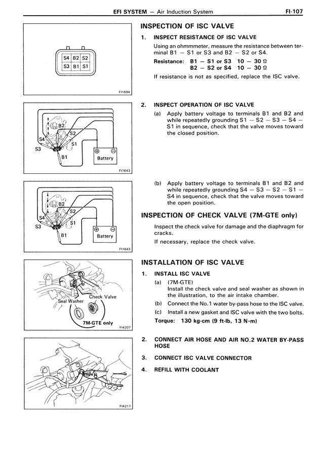 Inspection of ISC Valve — MK3 Supra EFI System, page 107