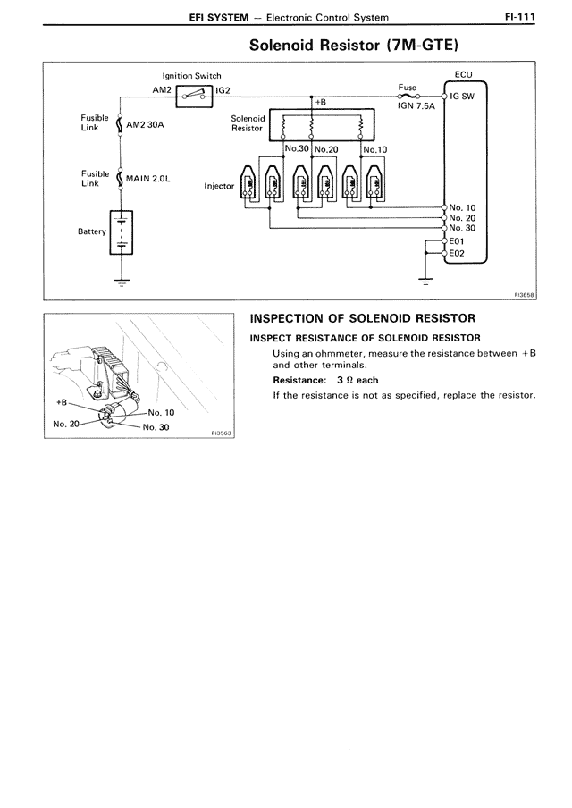 Solenoid Resistor (7M-GTE) — MK3 Supra EFI System, page 111
