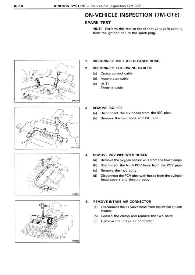 On-Vehicle Inspection (7M-GTE) Spark Test — MK3 Supra Ignition System, page 10