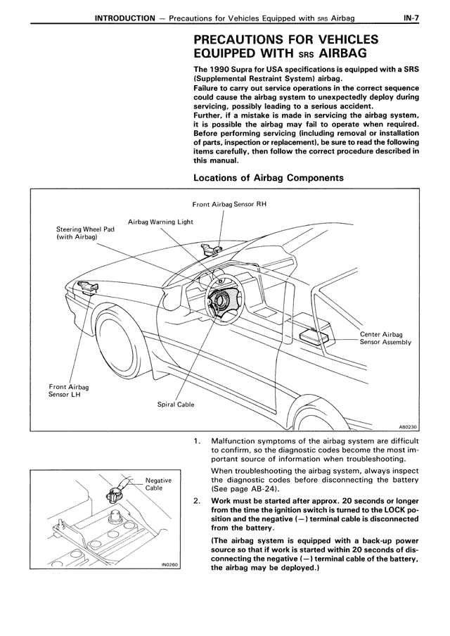 Precautions for Vehicles Equipped with SRS Airbag — MK3 Supra Introduction, page 7