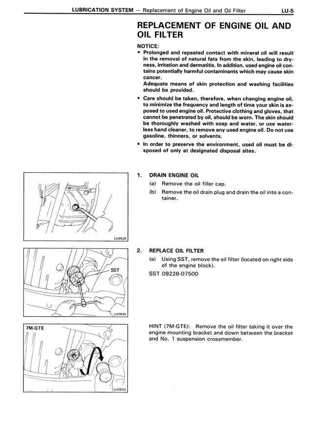 Replacement of Engine Oil and Oil Filter — MK3 Supra Lubrication System, page 5
