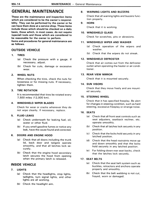 General Maintenance — MK3 Supra Maintenance, page 14