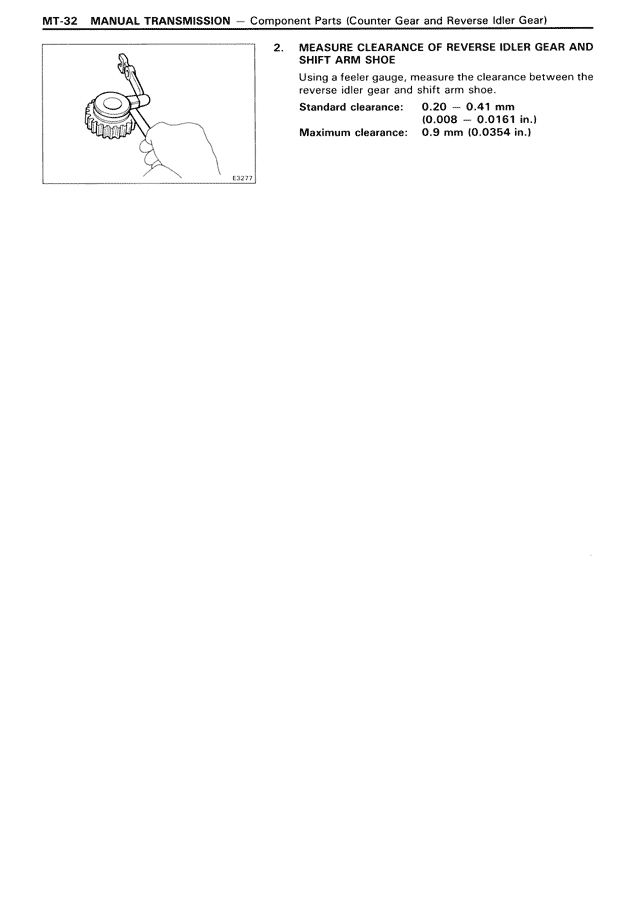 Measure Clearance of Reverse Idler Gear and Shift Arm Shoe — MK3 Supra Manual Transmission, page 32