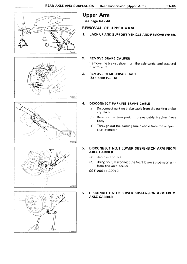 Upper Arm (See page RA-66) Removal of Upper Arm — MK3 Supra Rear Axle & Suspension, page 65