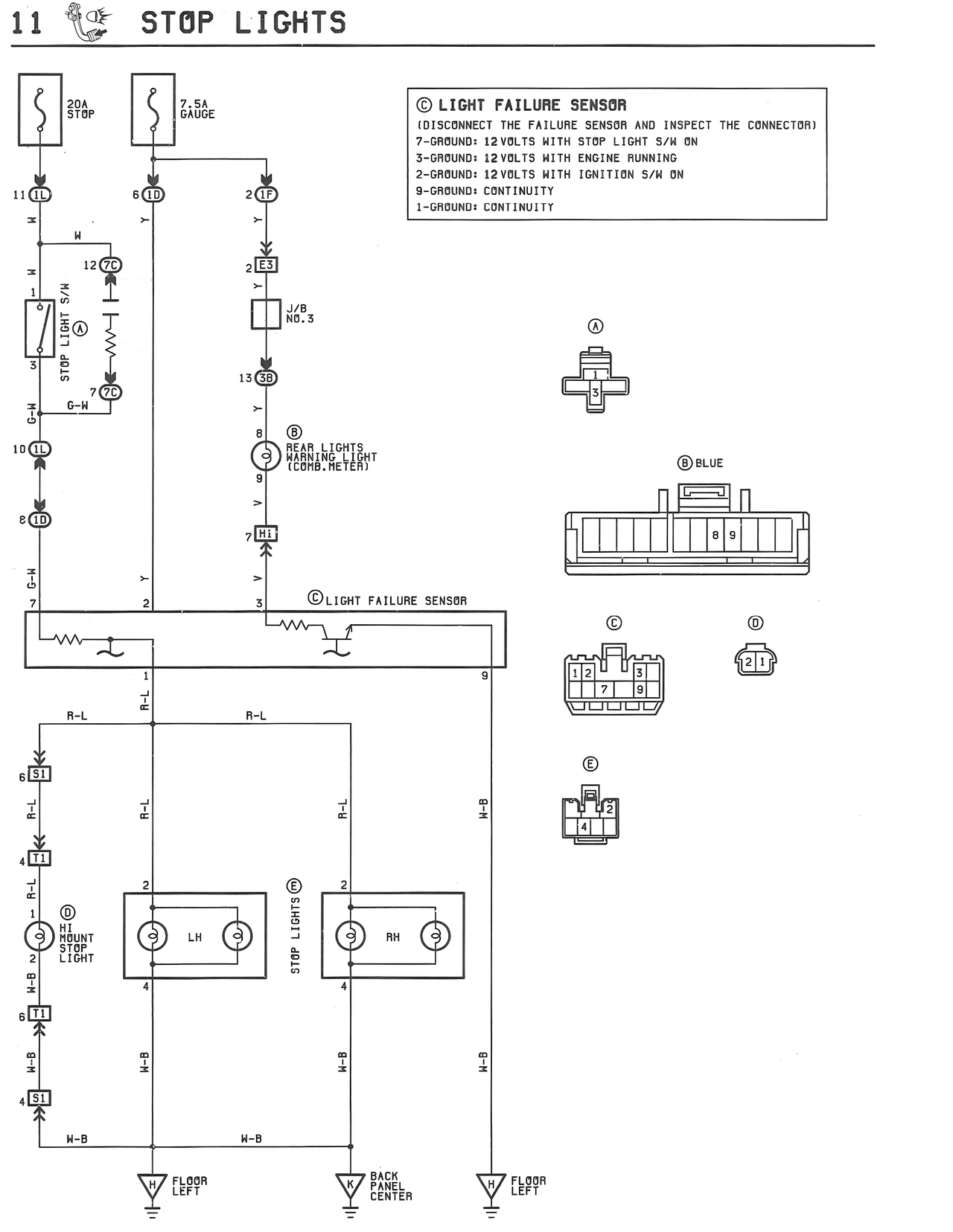 Stop Lights — MK3 Supra Stop Lights wiring diagram, page 1