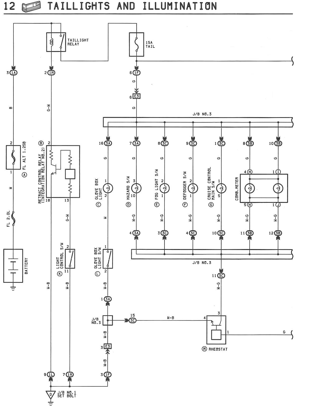 Taillights and Illumination — MK3 Supra Taillights and Illumination wiring diagram, page 1