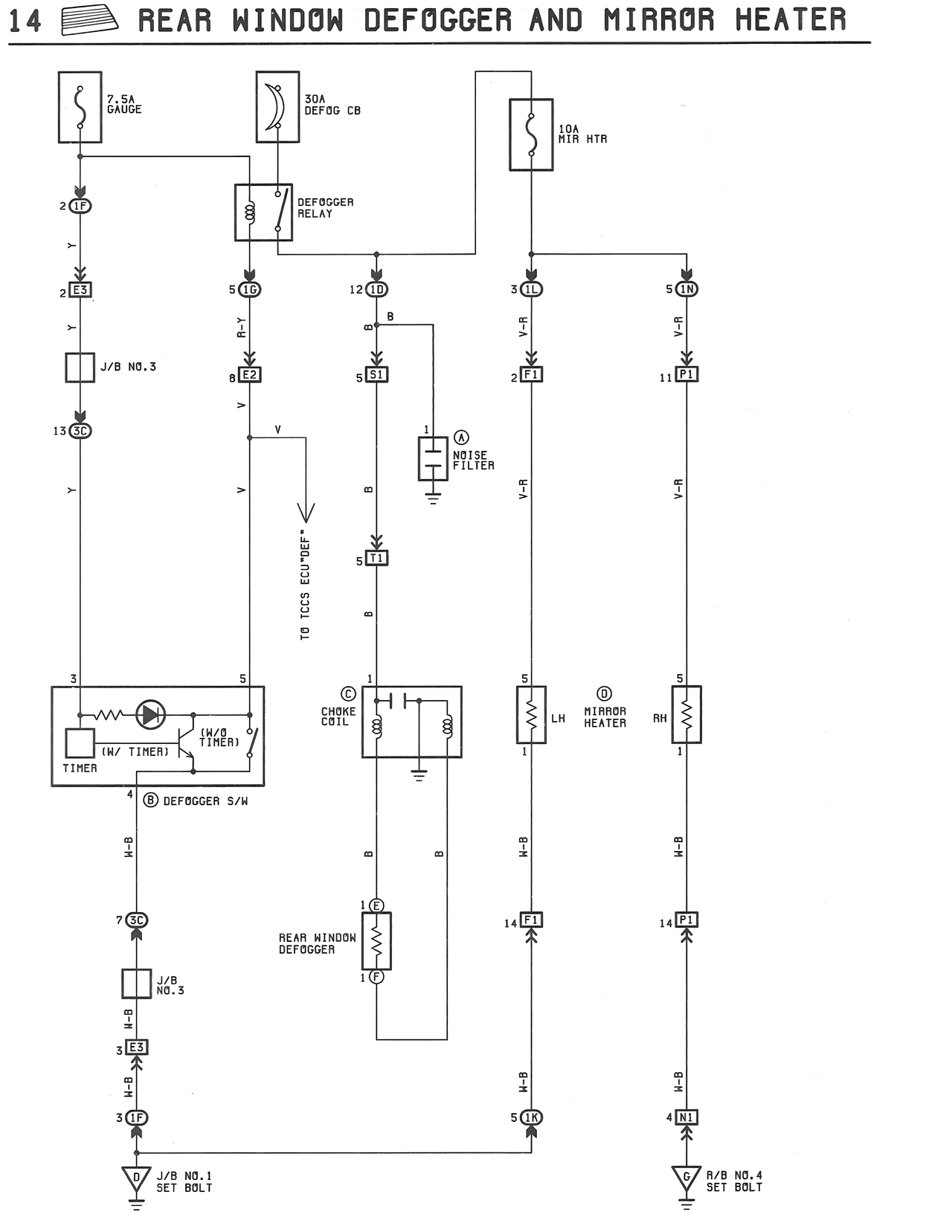 Rear Window Defogger and Mirror Heater — MK3 Supra Rear Window Defogger and Mirror Heater wiring diagram, page 1