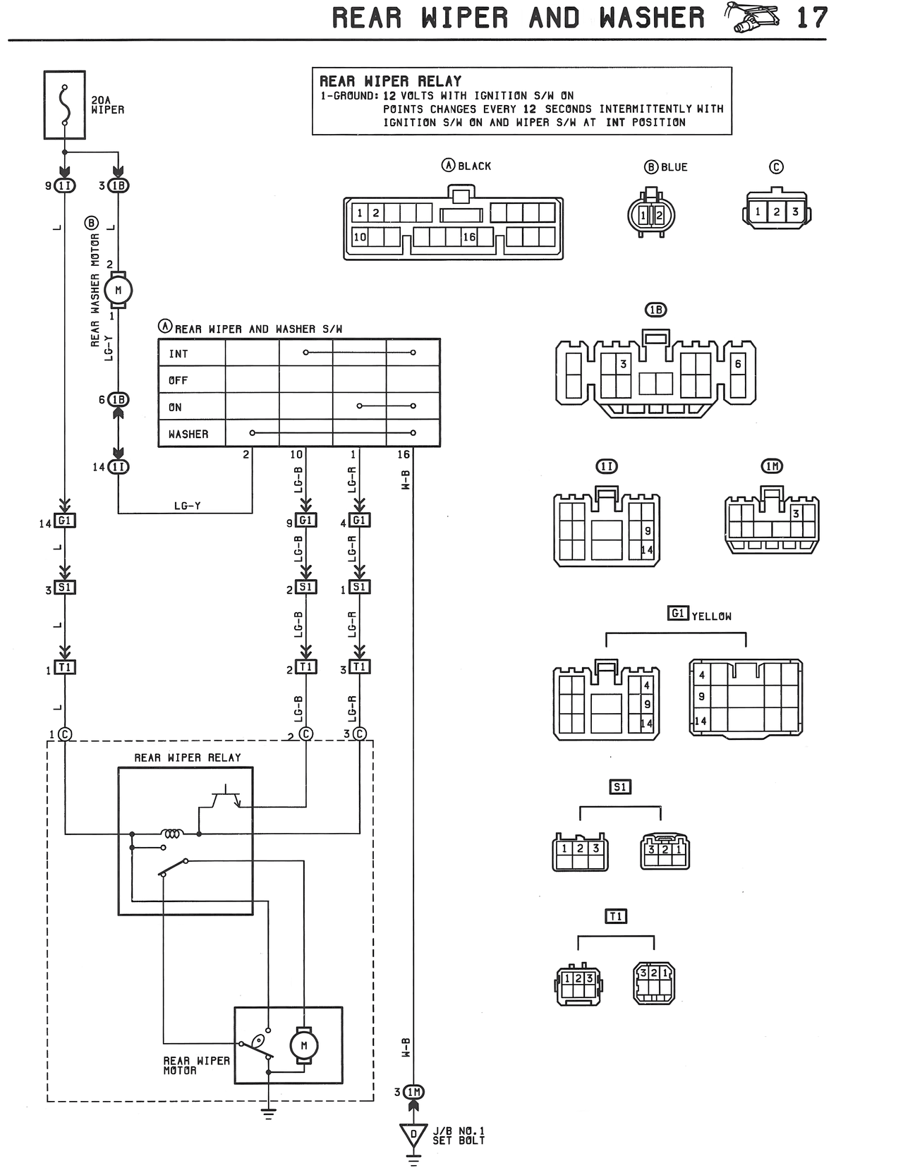 Rear Wiper and Washer — MK3 Supra Rear Wiper and Washer wiring diagram, page 1