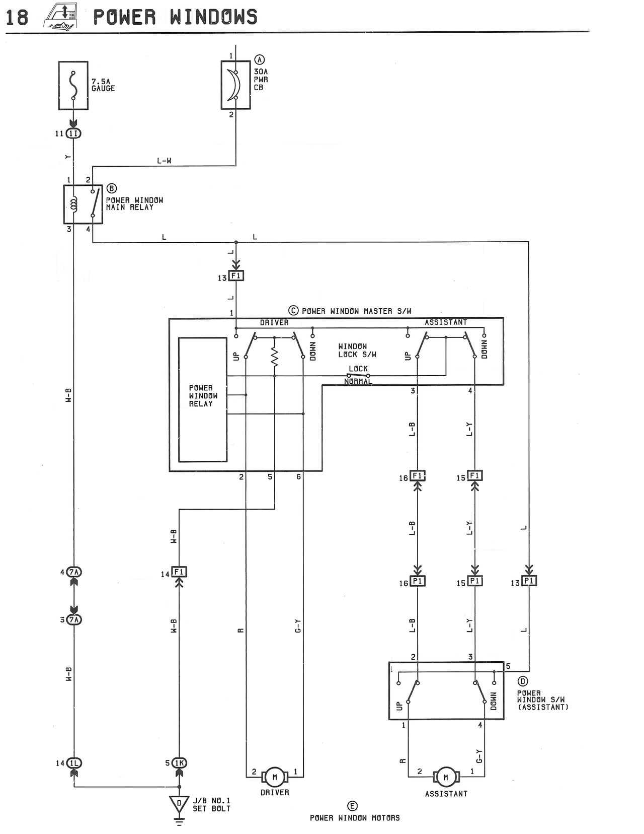 Power Windows — MK3 Supra Power Windows wiring diagram, page 1