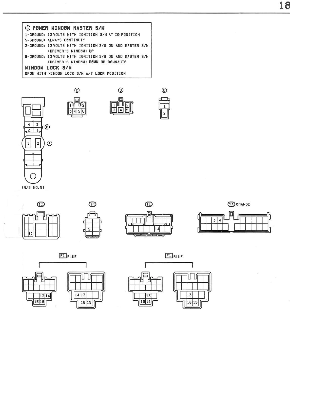 Power Window Master S/W and Connectors — MK3 Supra Power Windows wiring diagram, page 2