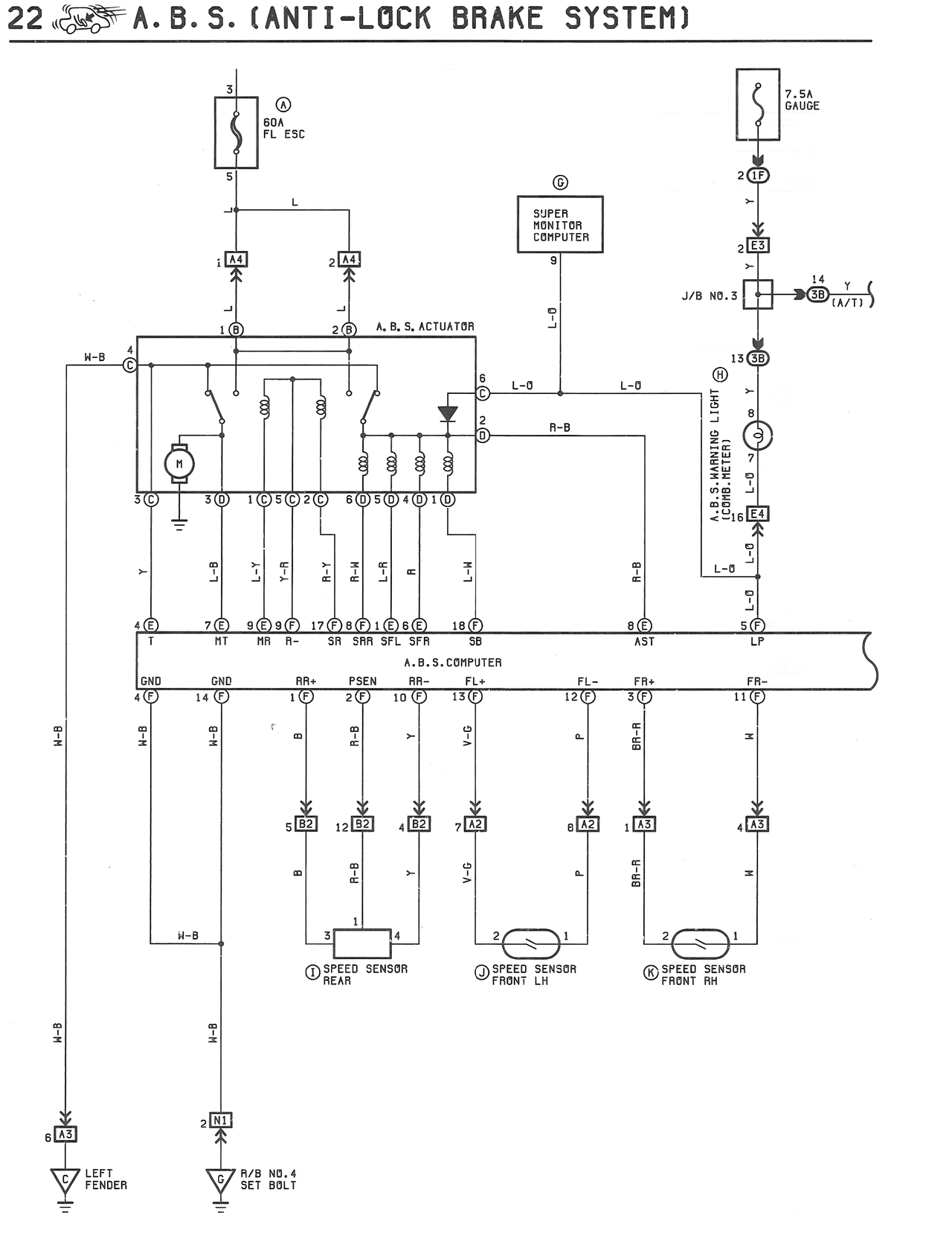 22 A.B.S. (Anti-Lock Brake System) — MK3 Supra Anti-Lock Brake System (ABS) wiring diagram, page 1