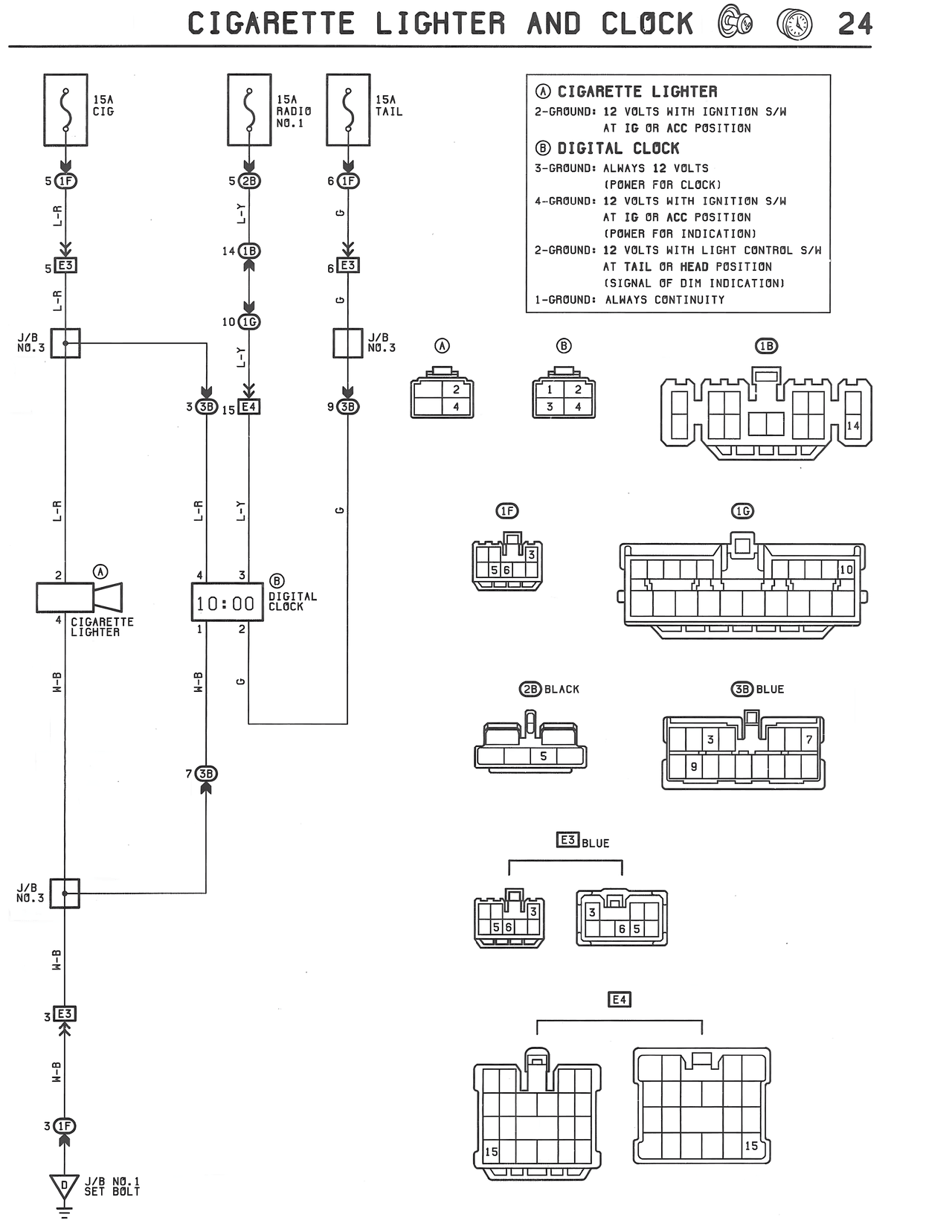 Cigarette Lighter and Clock — MK3 Supra Cigarette Lighter and Clock wiring diagram, page 1