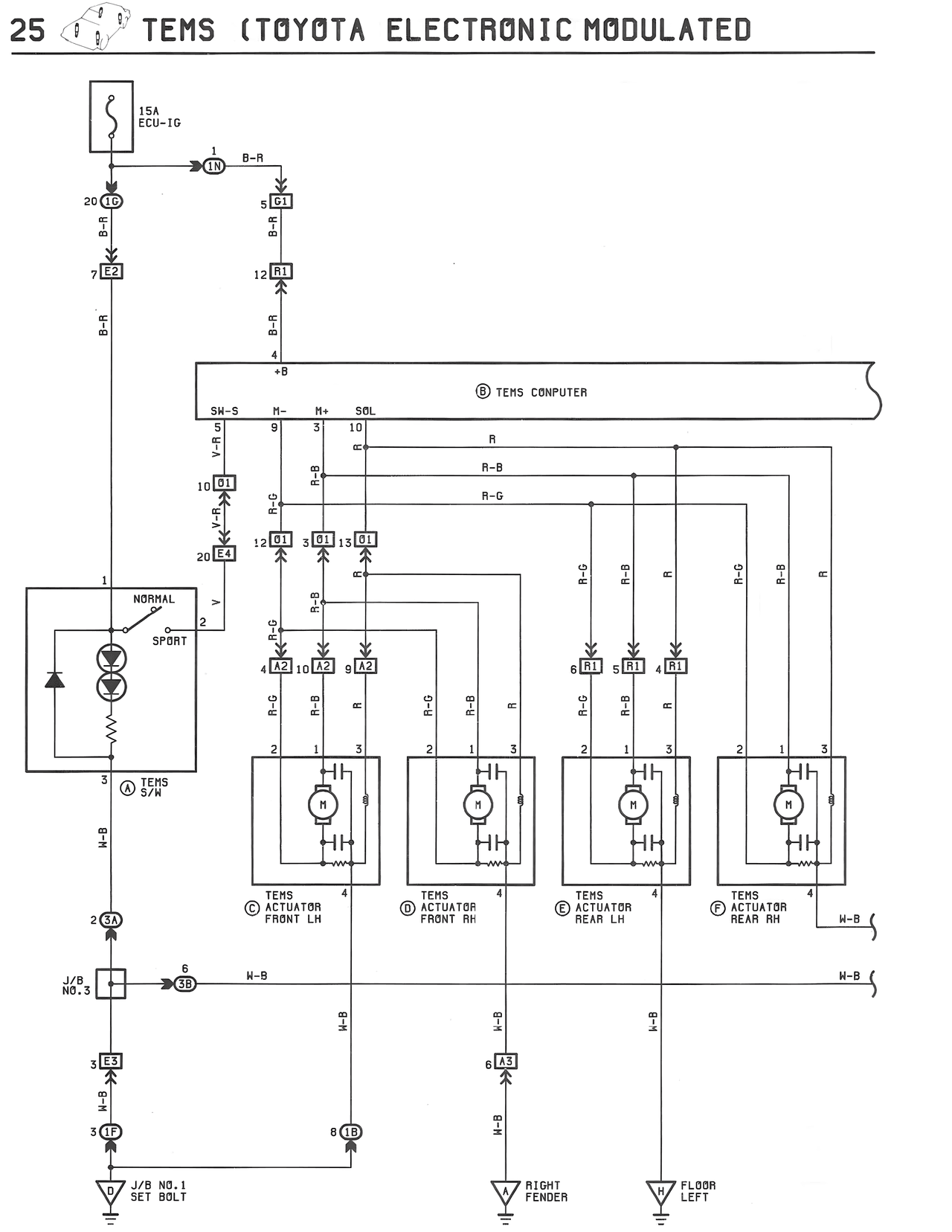 25 TEMS (Toyota Electronic Modulated Suspension) — MK3 Supra TEMS wiring diagram, page 1