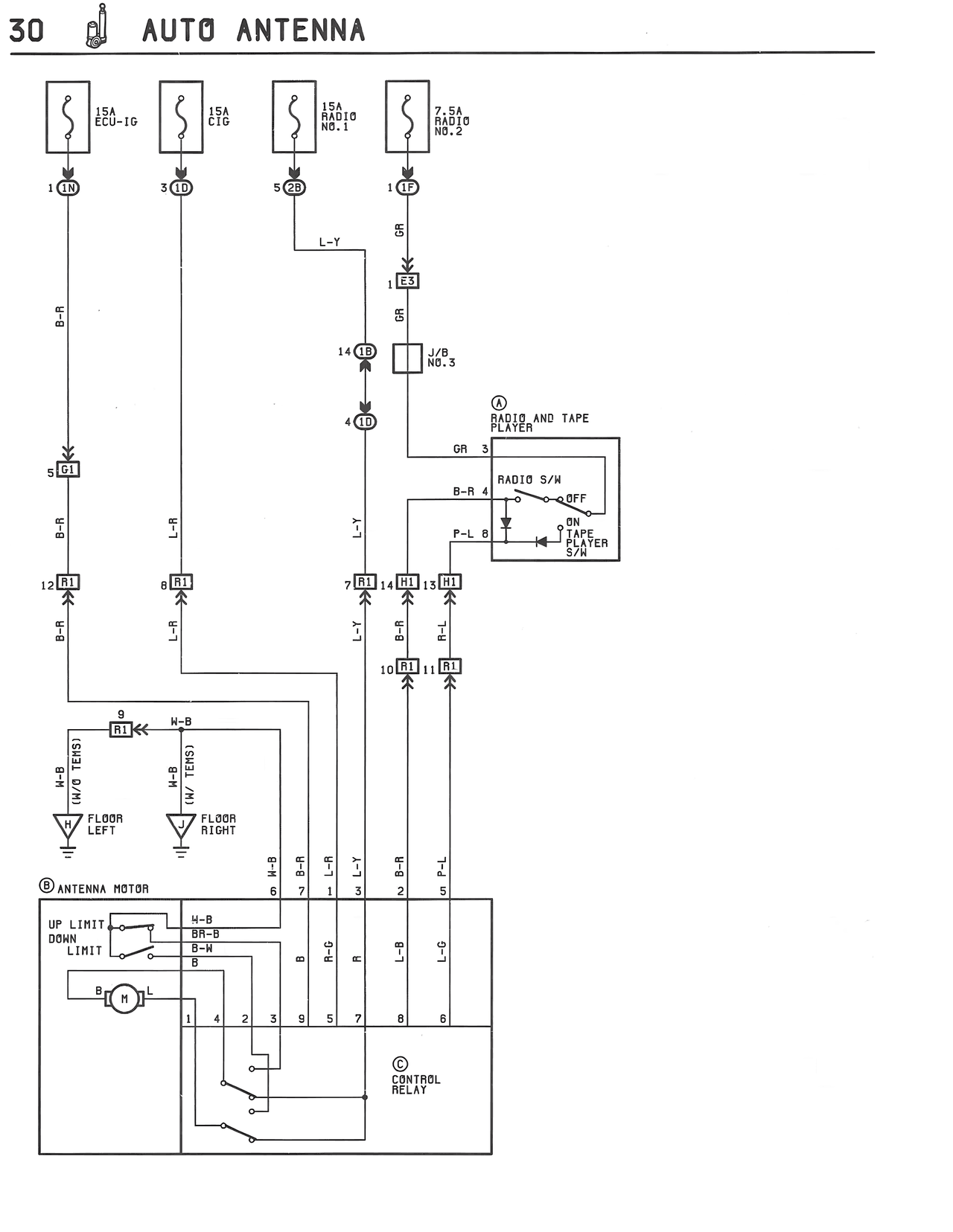 Auto Antenna — MK3 Supra Auto Antenna wiring diagram, page 1