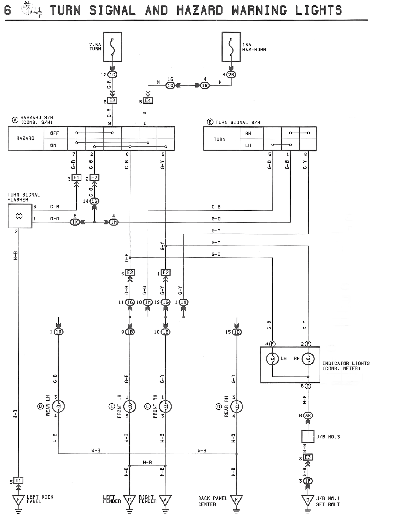 6 Turn Signal and Hazard Warning Lights — MK3 Supra Turn Signal and Hazard Warning Lights wiring diagram, page 1
