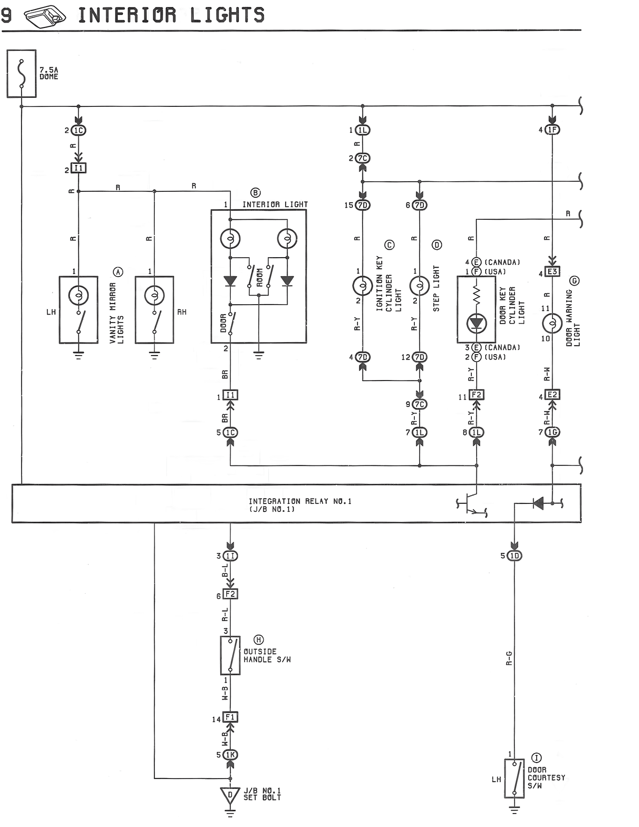 Interior Lights — MK3 Supra Interior Lights wiring diagram, page 1