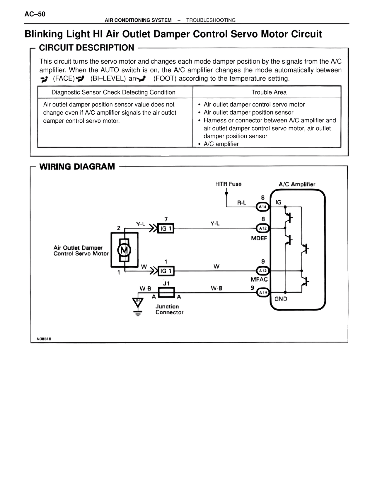 Blinking Light Hi Air Outlet Damper Control Servo Motor Circuit — MK4 Supra Air Conditioning, page 50