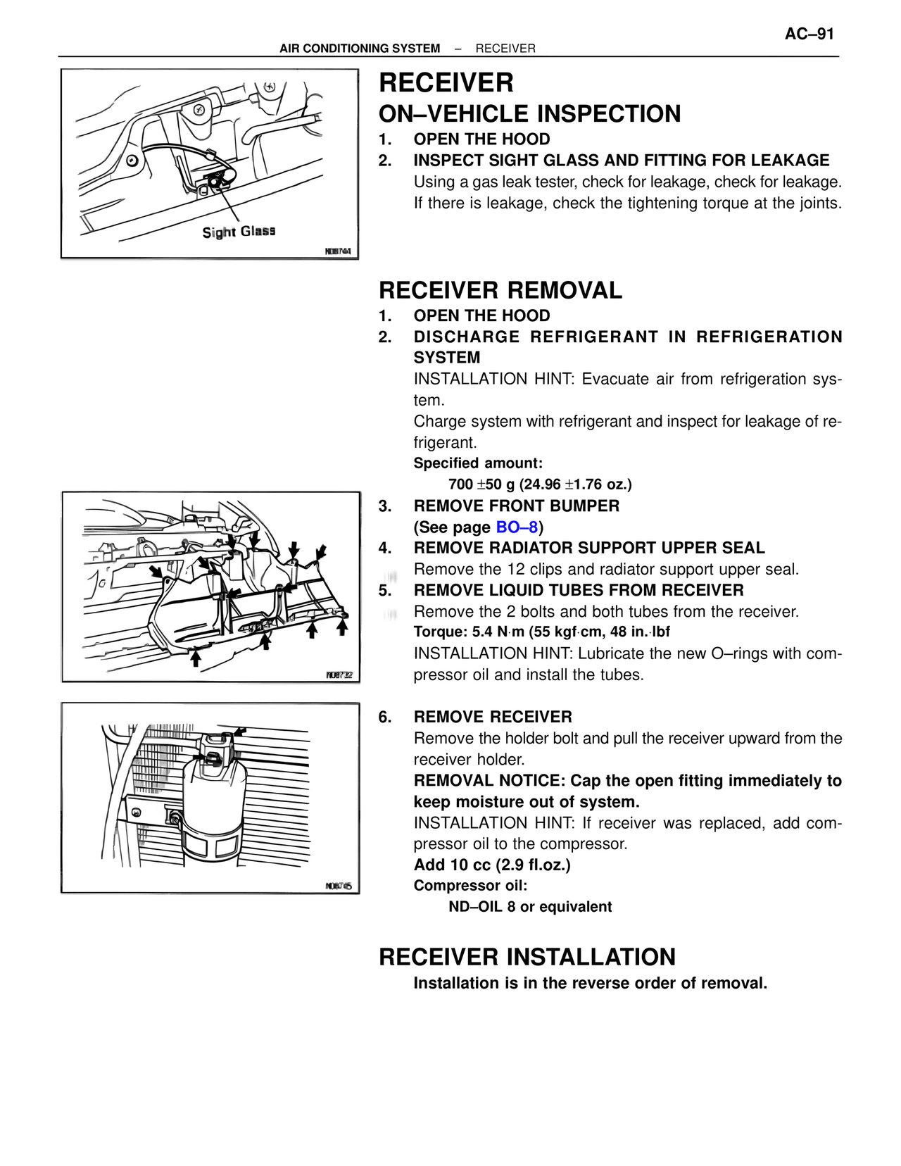Receiver On–vehicle Inspection — MK4 Supra Air Conditioning, page 91