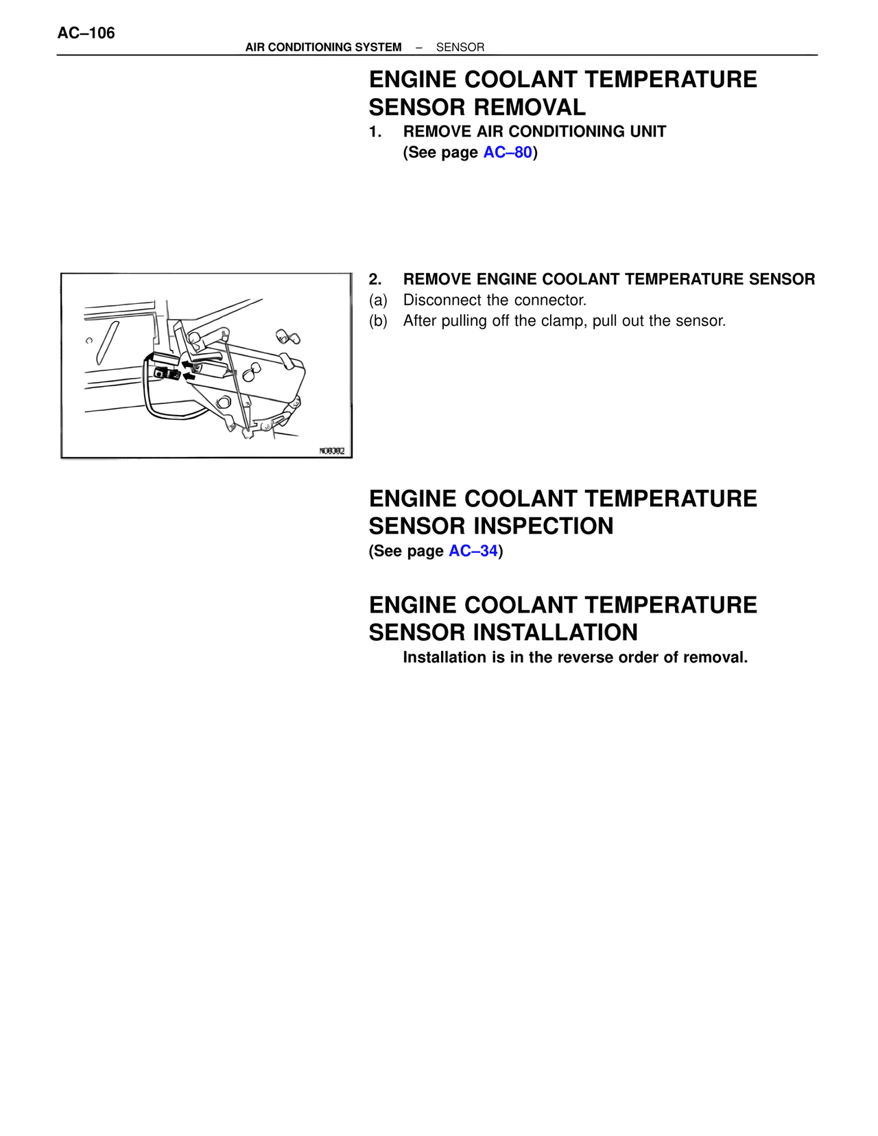 Engine Coolant Temperature Sensor Removal — MK4 Supra Air Conditioning, page 106