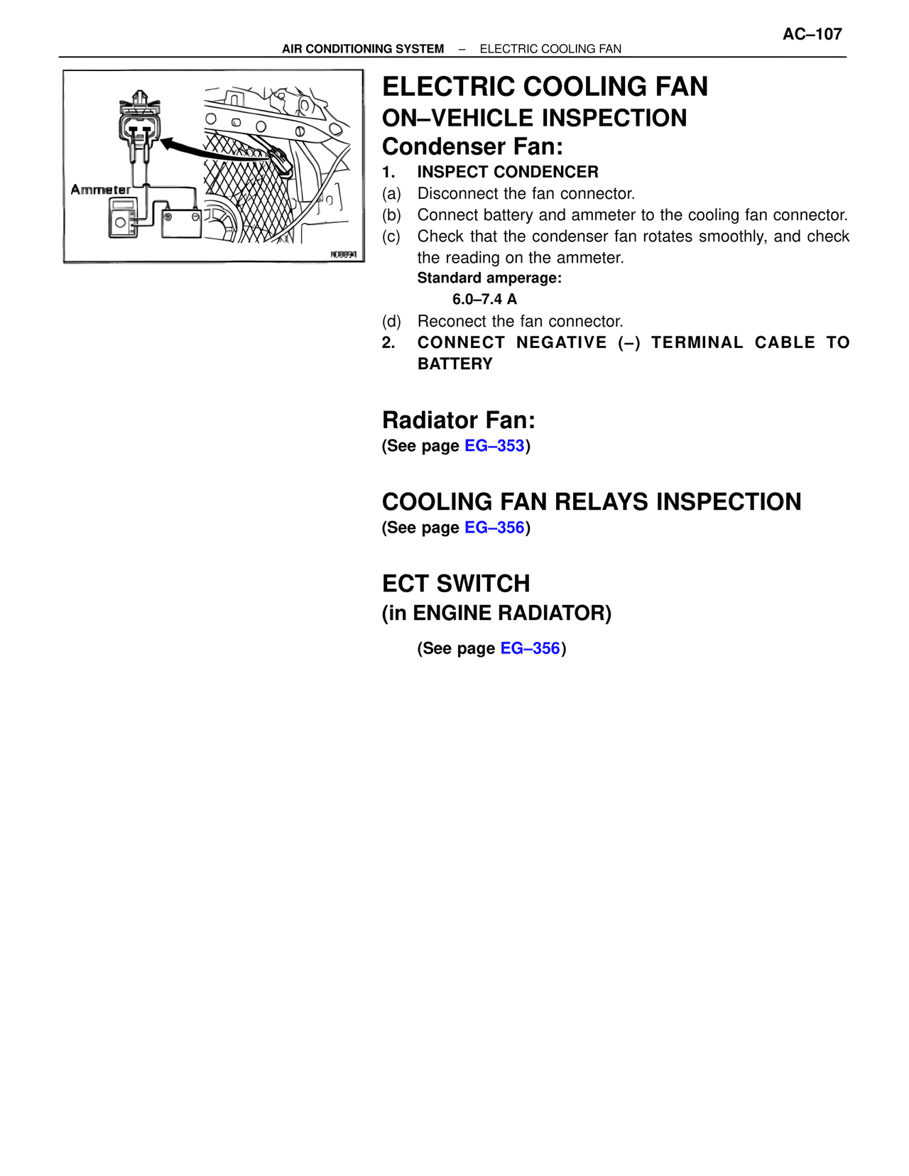Electric Cooling Fan On–vehicle Inspection — MK4 Supra Air Conditioning, page 107