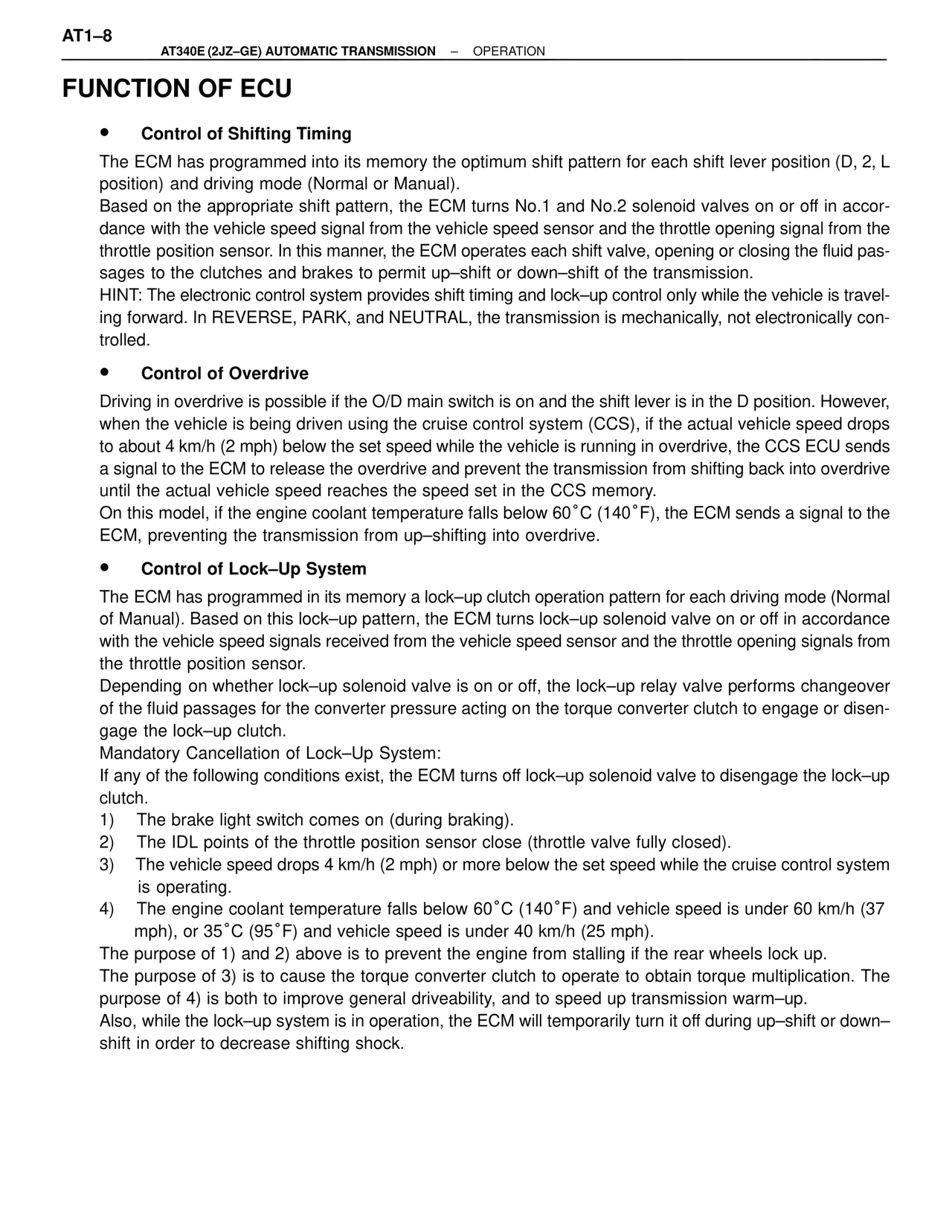 Function of ECU — MK4 Supra A340 Automatic Trans (GE), page 8