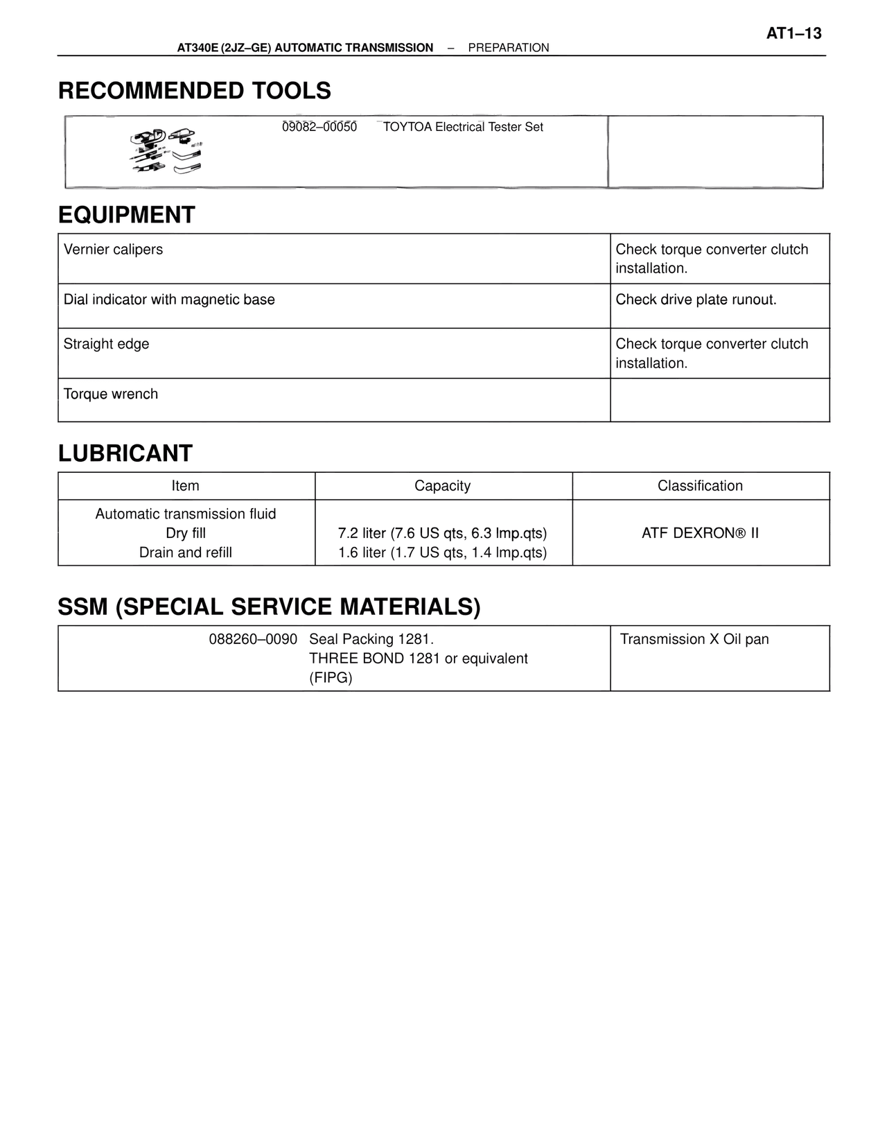 Recommended Tools — MK4 Supra A340 Automatic Trans (GE), page 13
