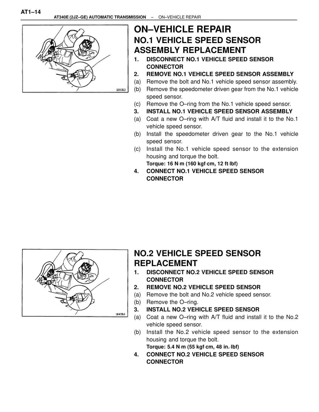 On-Vehicle Repair NO.1 Vehicle Speed Sensor Assembly Replacement — MK4 Supra A340 Automatic Trans (GE), page 14