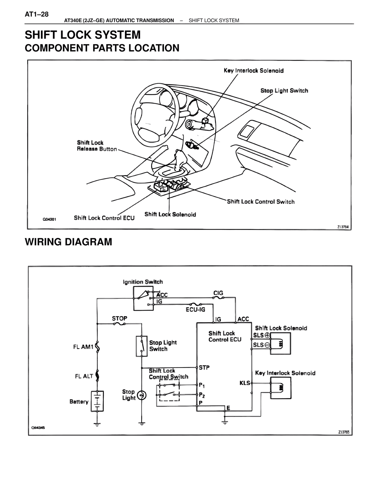 Shift Lock System Component Parts Location — MK4 Supra A340 Automatic Trans (GE), page 28