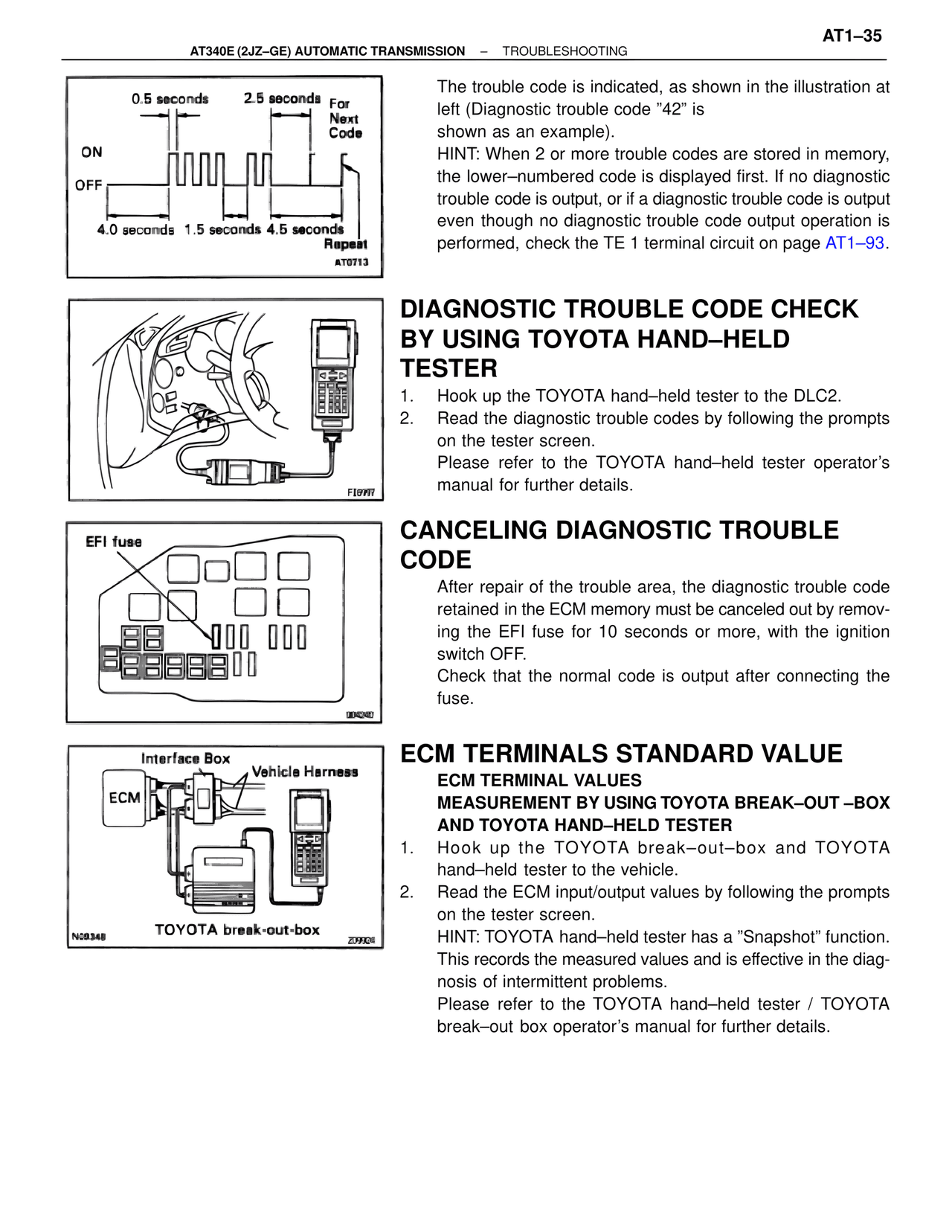 Diagnostic Trouble Code Check by Using Toyota Hand–held Tester — MK4 Supra A340 Automatic Trans (GE), page 35