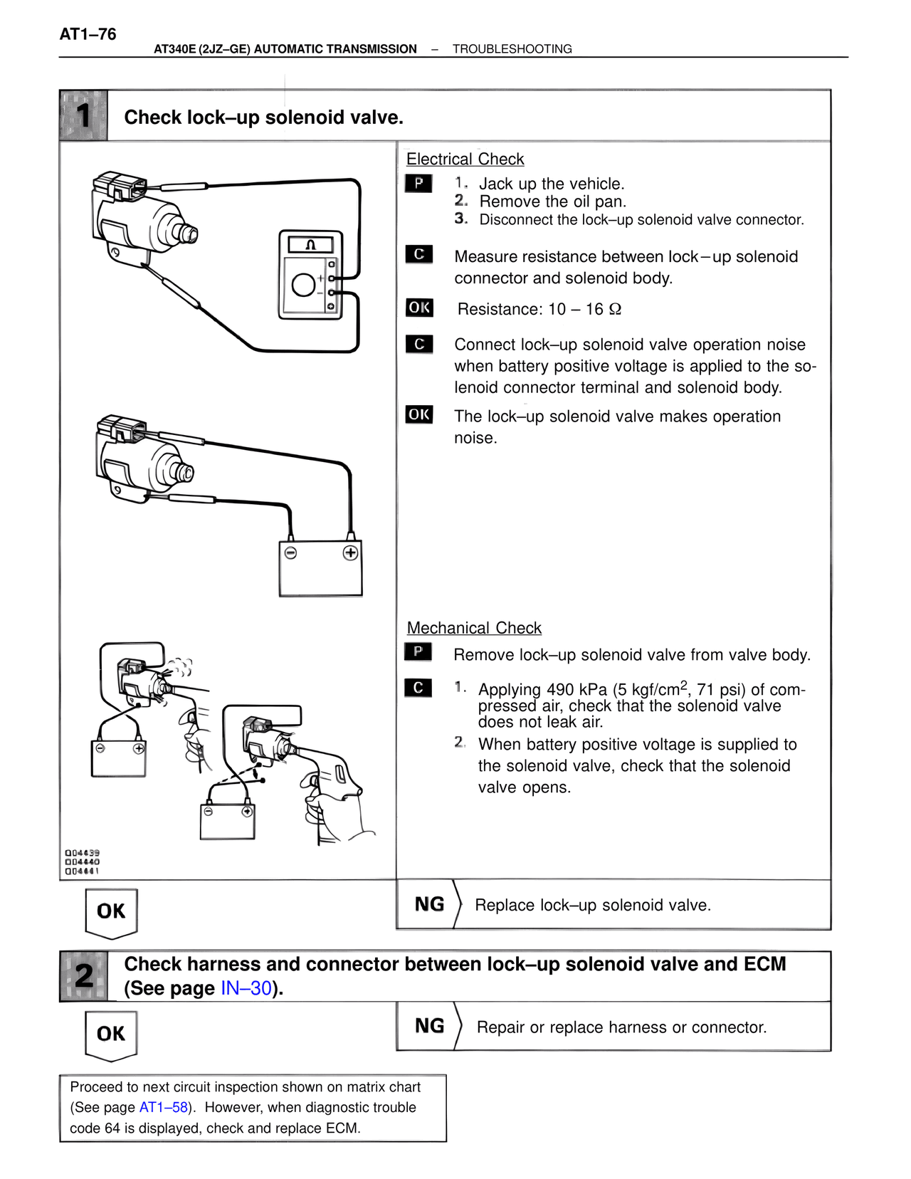 Check lock-up solenoid valve. — MK4 Supra A340 Automatic Trans (GE), page 76