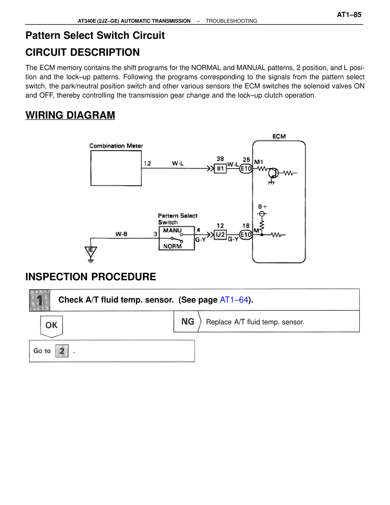 Pattern Select Switch Circuit — MK4 Supra A340 Automatic Trans (GE), page 85