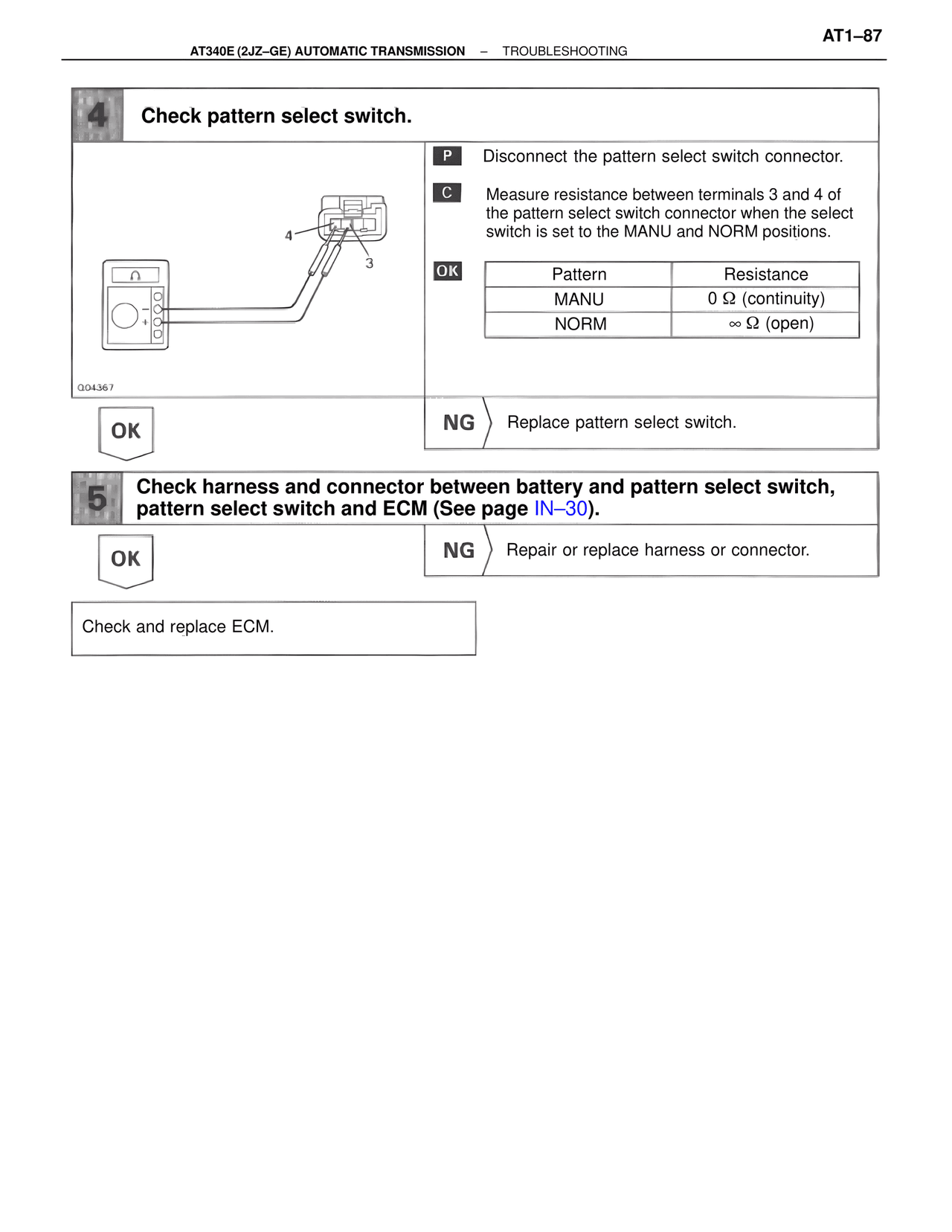 Check pattern select switch. — MK4 Supra A340 Automatic Trans (GE), page 87