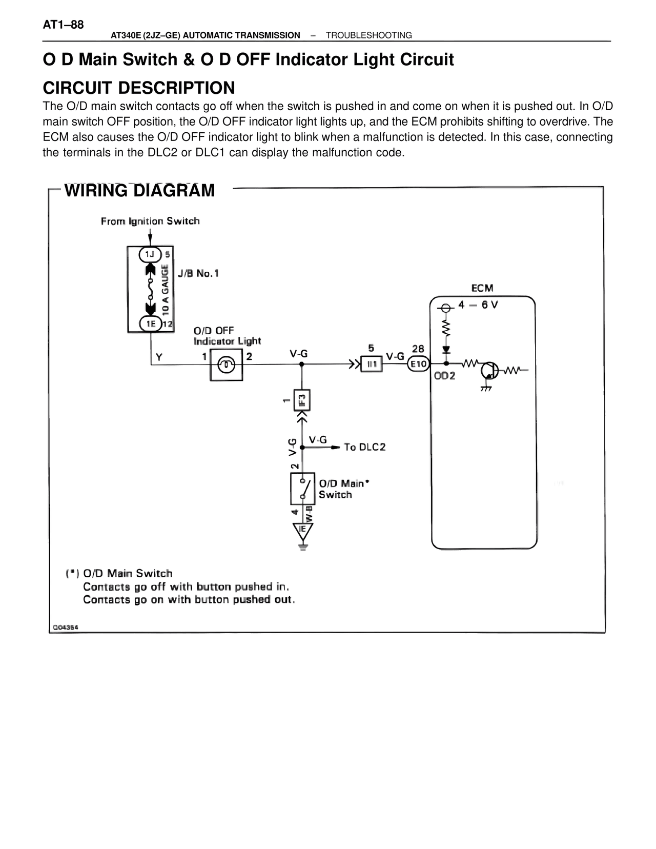 O D Main Switch & O D Off Indicator Light Circuit — MK4 Supra A340 Automatic Trans (GE), page 88