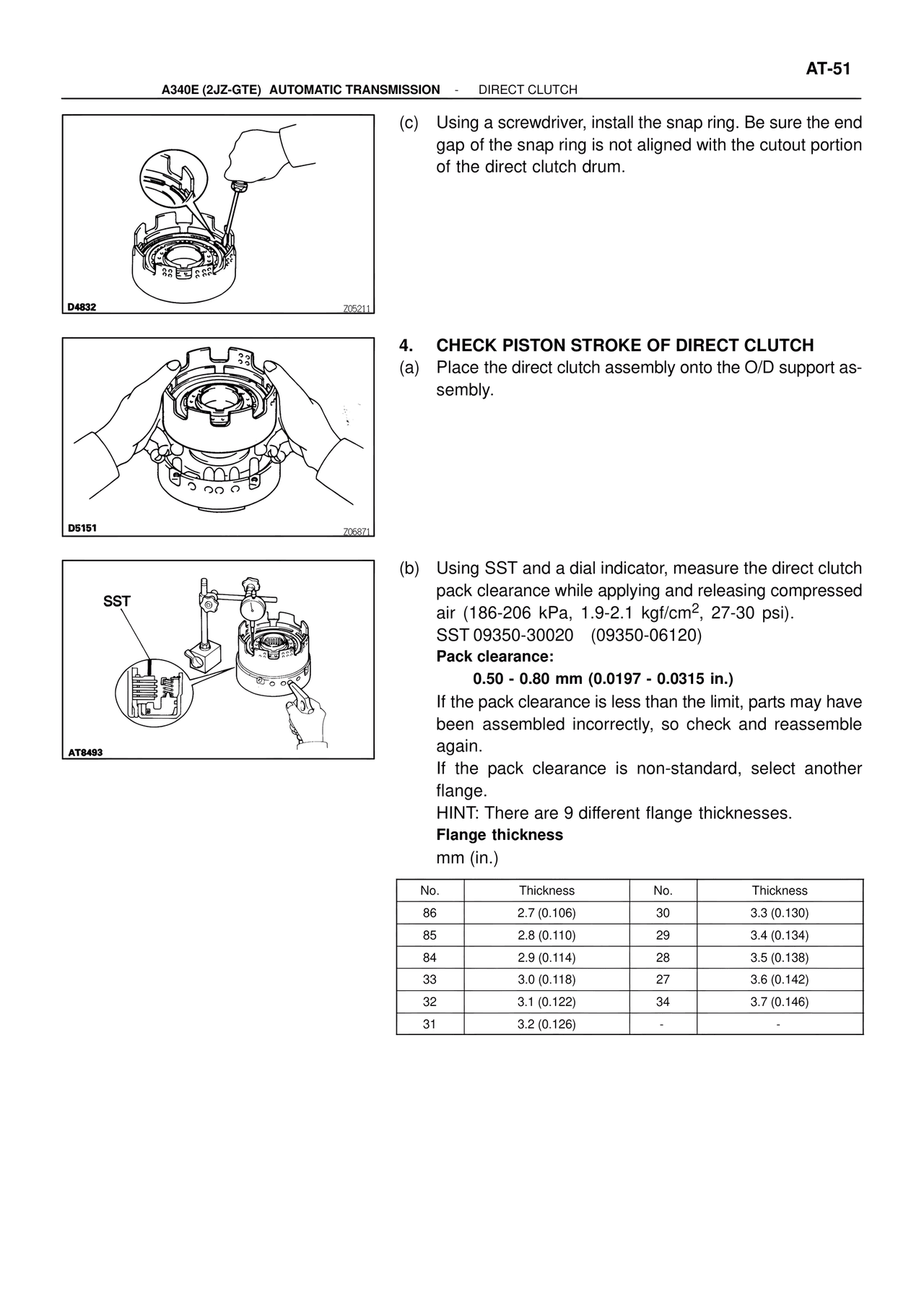 Check Piston Stroke of Direct Clutch — MK4 Supra ATM Unit Repair, page 88