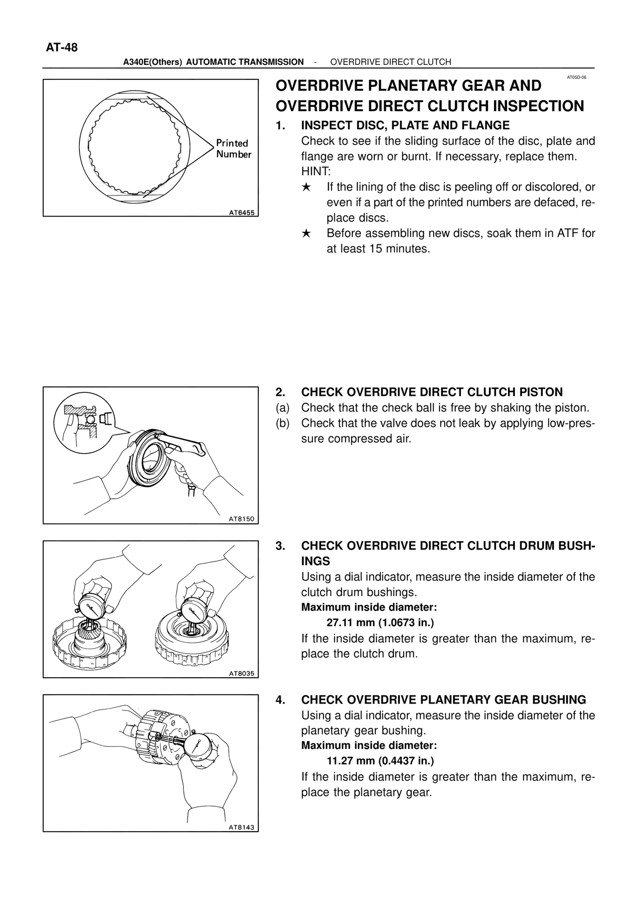 Overdrive Planetary Gear and Overdrive Direct Clutch Inspection — MK4 Supra ATM Unit Repair, page 194