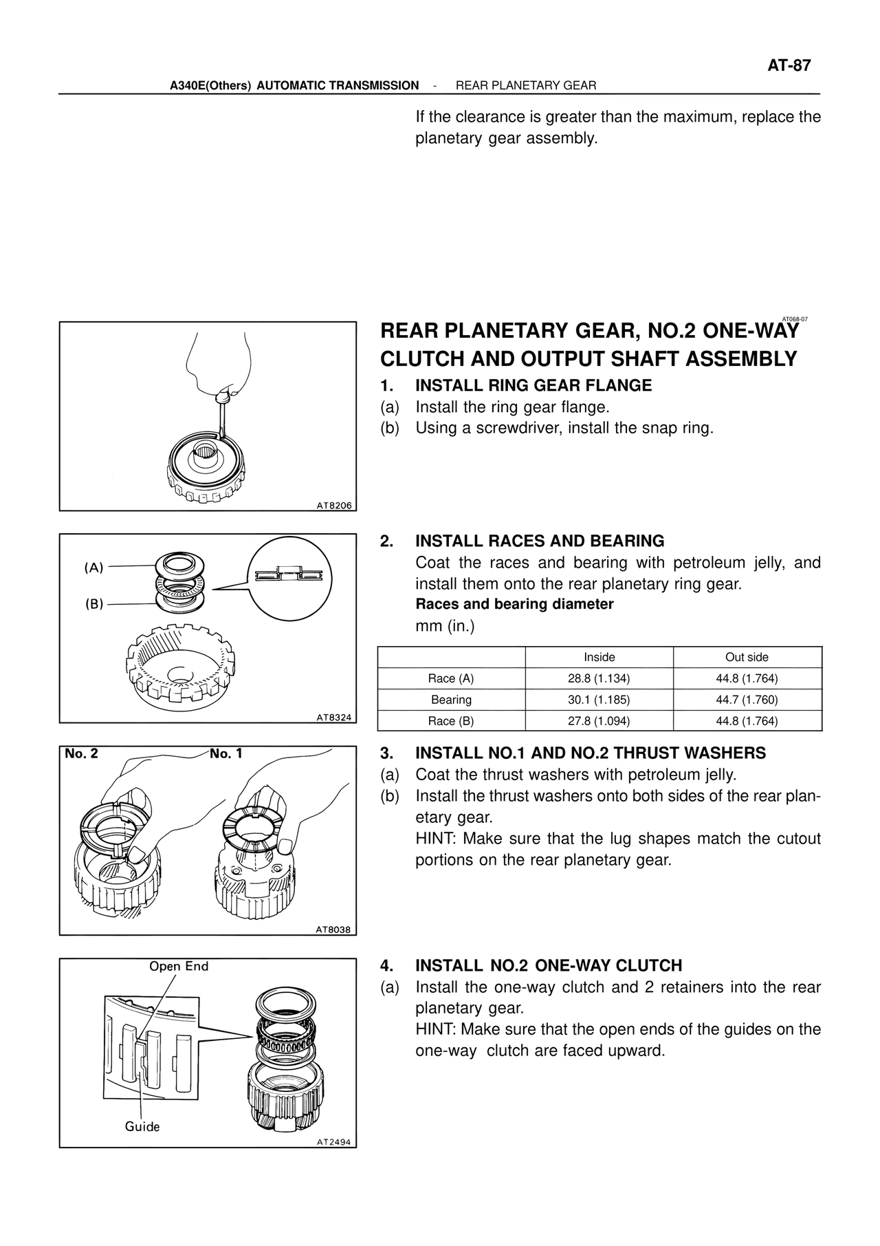 Rear Planetary Gear, NO.2 One-Way Clutch and Output Shaft Assembly — MK4 Supra ATM Unit Repair, page 233