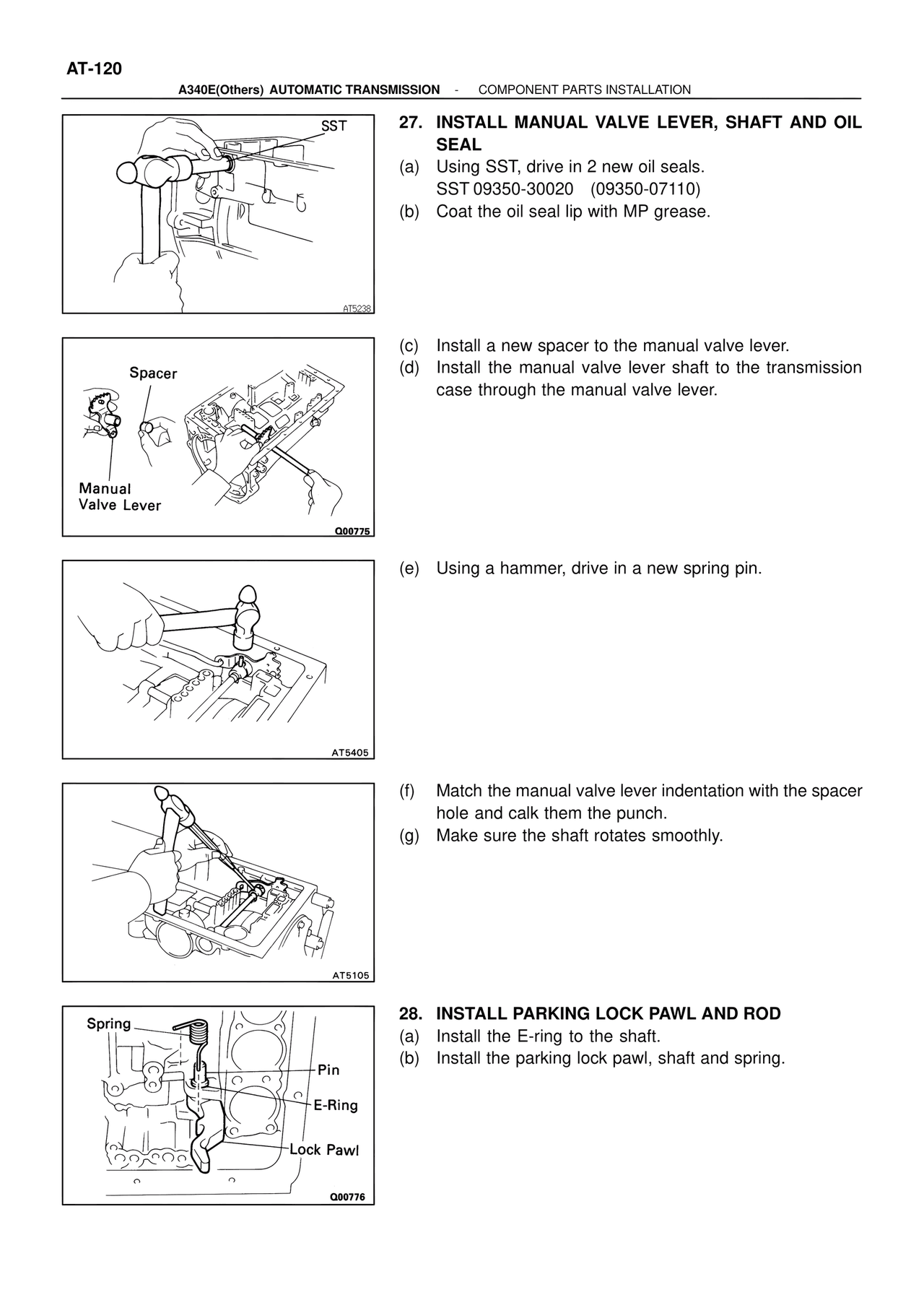 Install Manual Valve Lever, Shaft and Oil Seal — MK4 Supra ATM Unit Repair, page 266