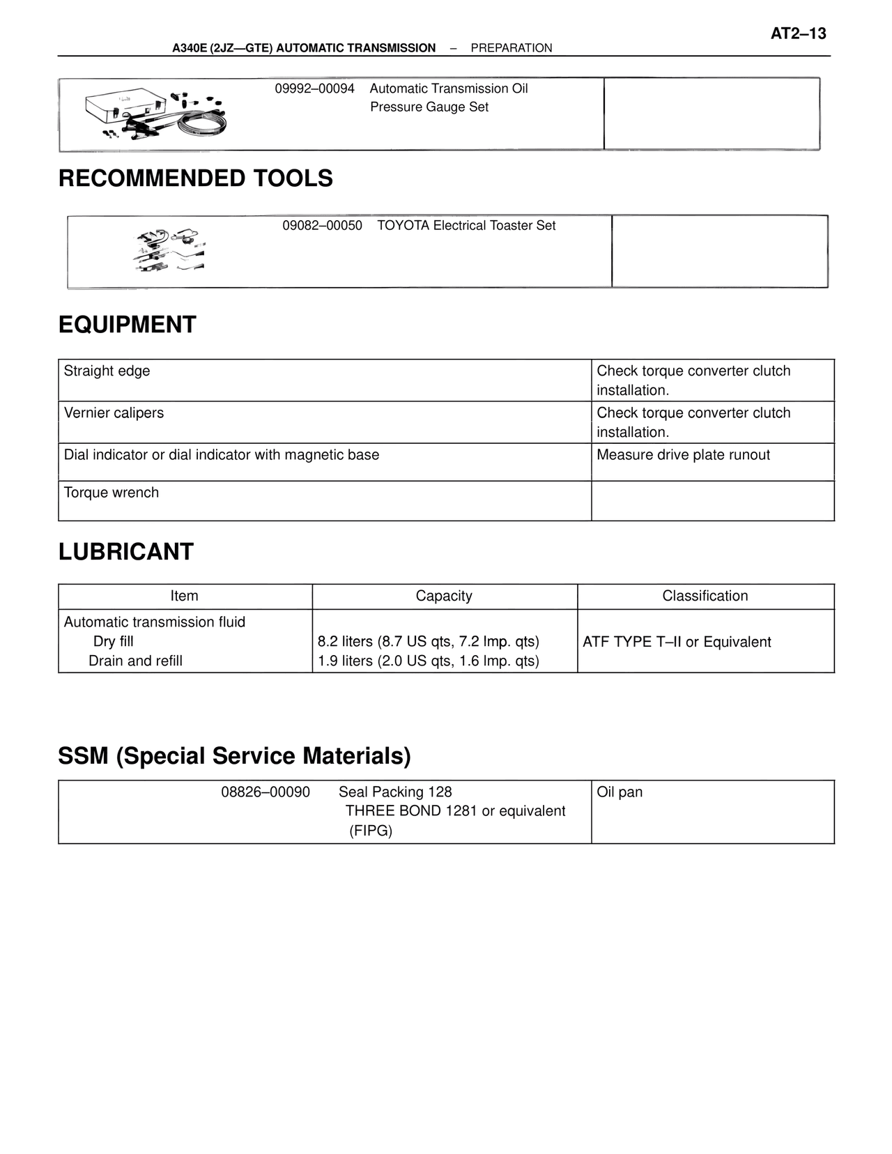 Recommended Tools — MK4 Supra A340 Automatic Trans (GTE), page 13