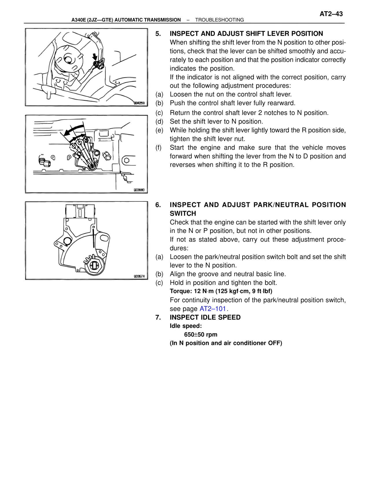 Inspect and Adjust Shift Lever Position — MK4 Supra A340 Automatic Trans (GTE), page 43