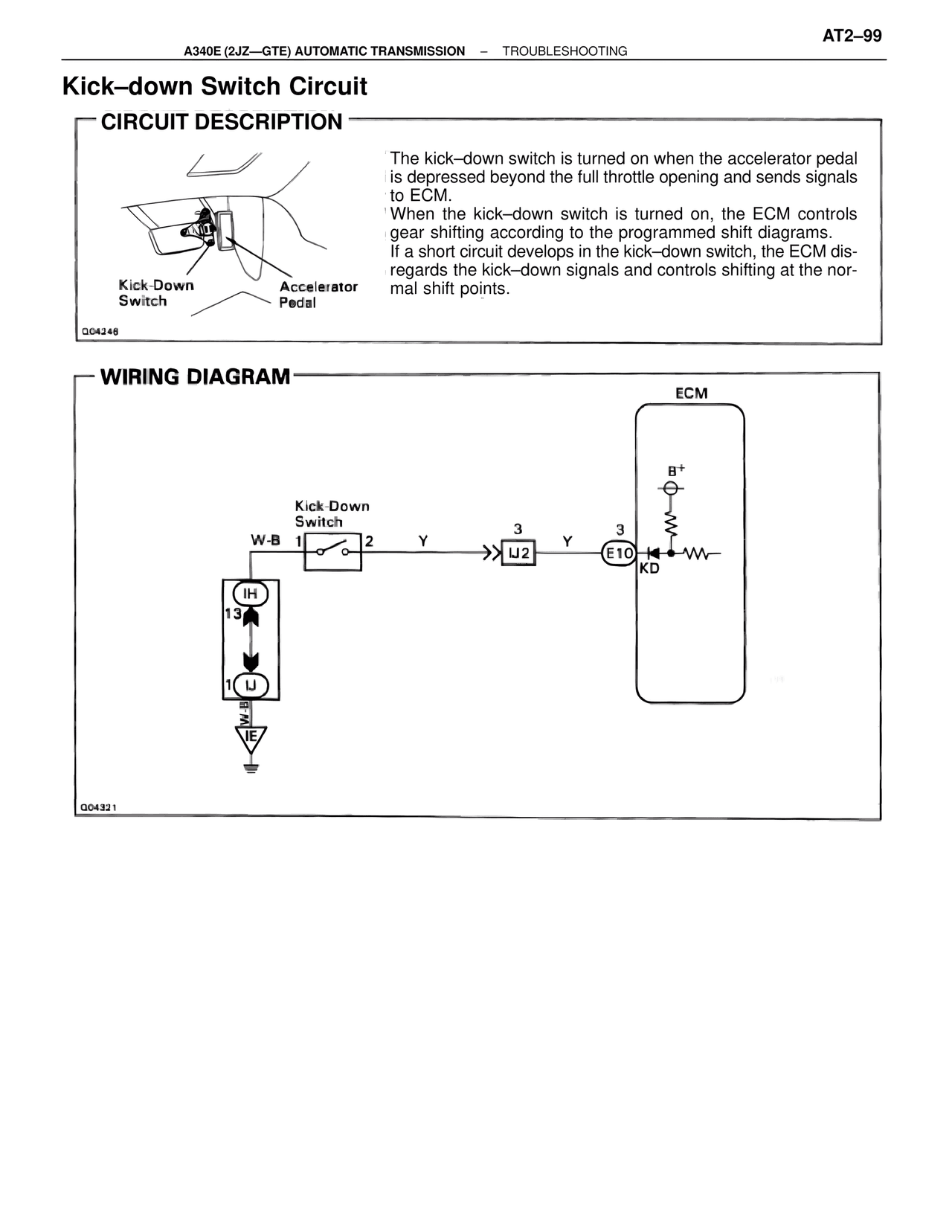 Kick–down Switch Circuit — MK4 Supra A340 Automatic Trans (GTE), page 99