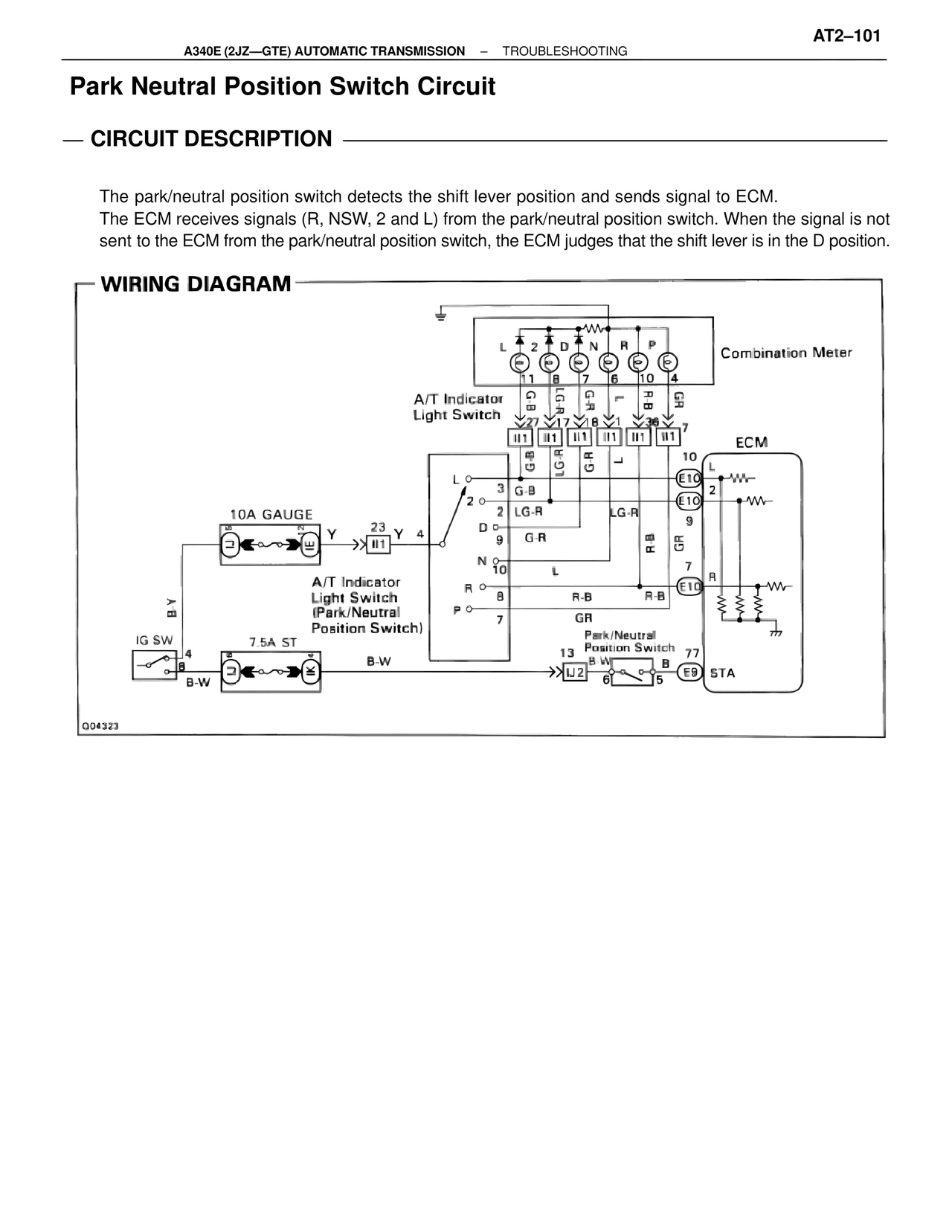Park Neutral Position Switch Circuit — MK4 Supra A340 Automatic Trans (GTE), page 101