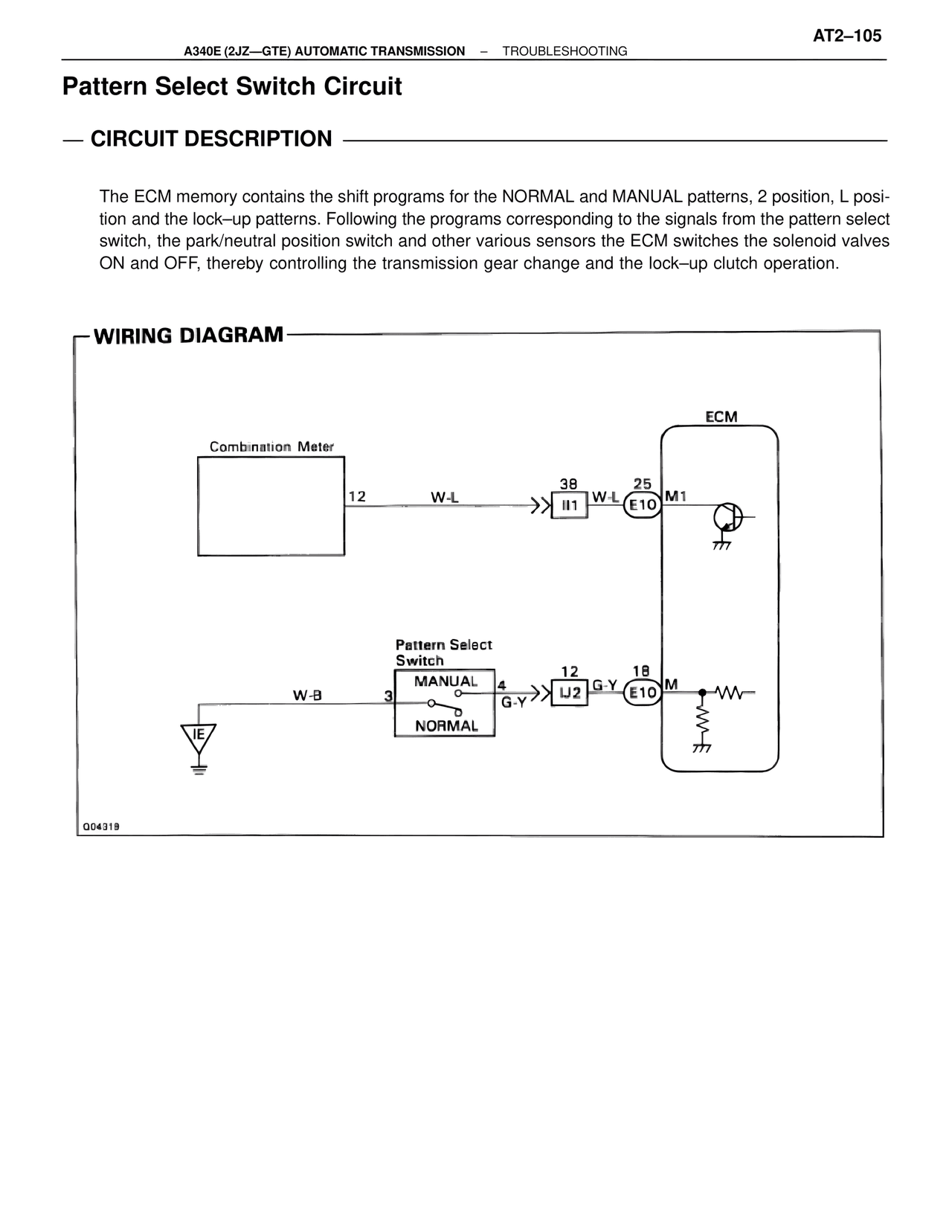 Pattern Select Switch Circuit — MK4 Supra A340 Automatic Trans (GTE), page 105