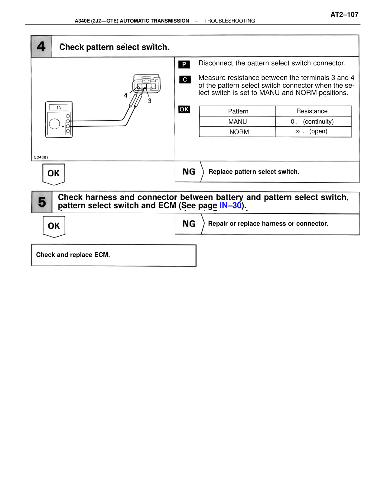 Check pattern select switch. — MK4 Supra A340 Automatic Trans (GTE), page 107