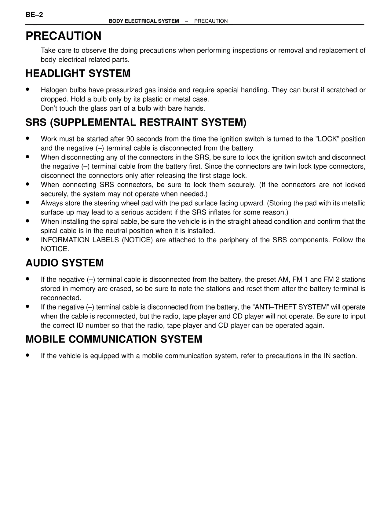 Precaution — MK4 Supra Body Electrical Systems, page 2