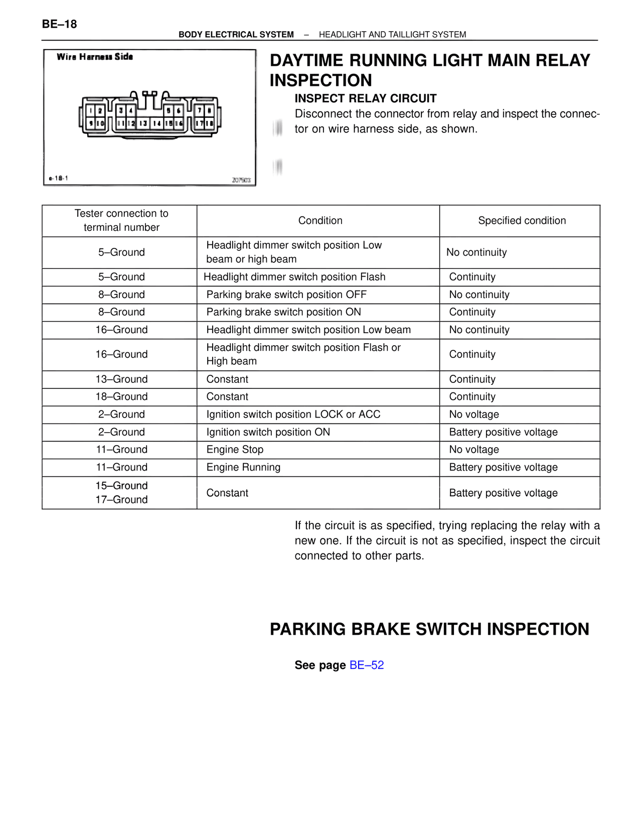 Daytime Running Light Main Relay Inspection — MK4 Supra Body Electrical Systems, page 18