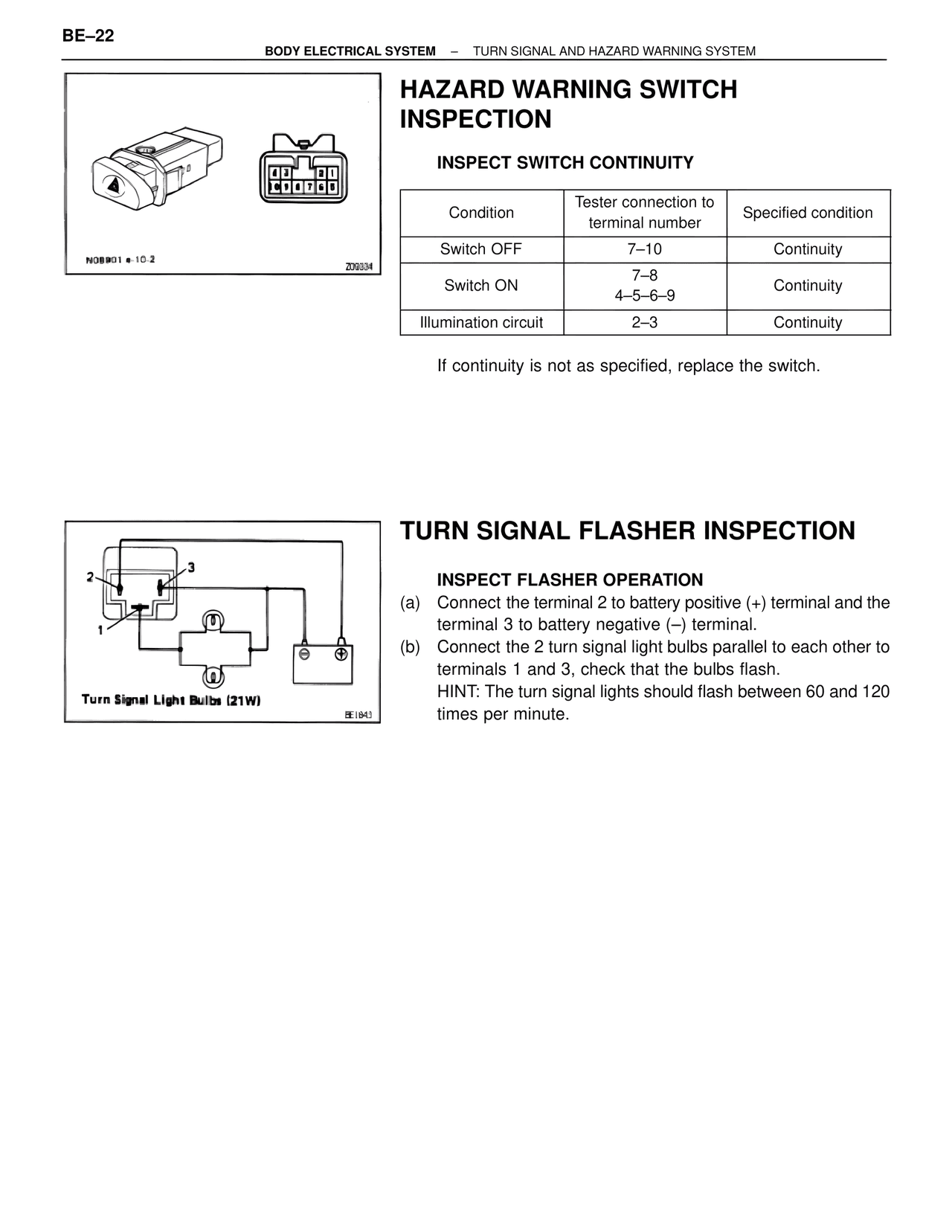 Hazard Warning Switch Inspection — MK4 Supra Body Electrical Systems, page 22