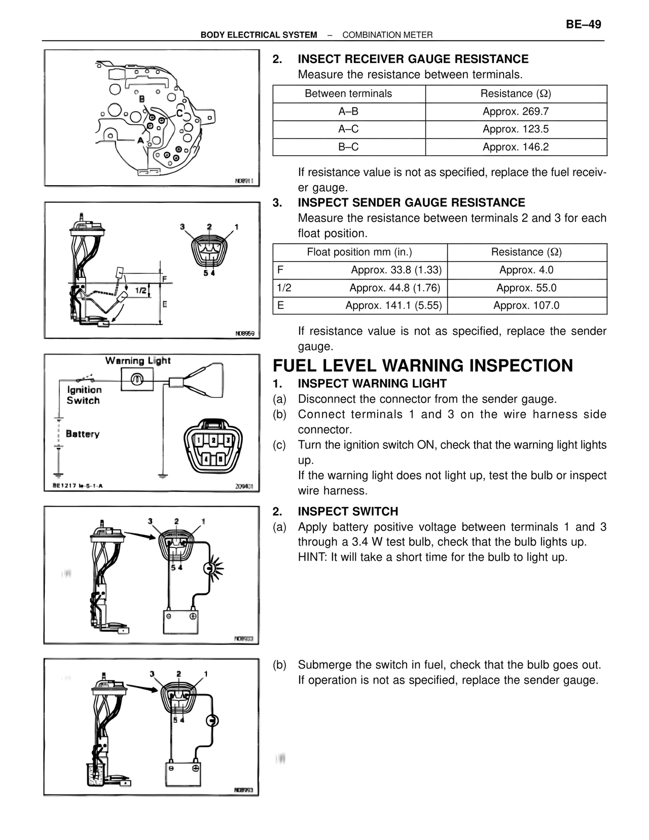 Fuel Level Warning Inspection — MK4 Supra Body Electrical Systems, page 49